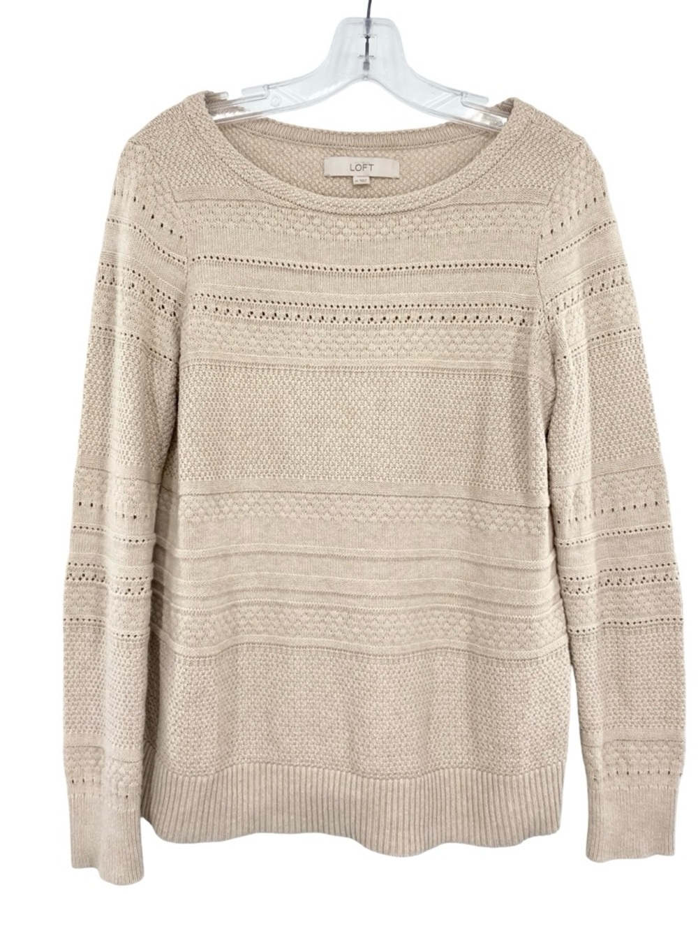 Loft Cream Knit Sweater Women's Size Medium Long Sleeve Pullover